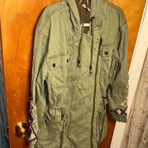 Green Hooded Jacket with Embroidered Sleeves in great condition